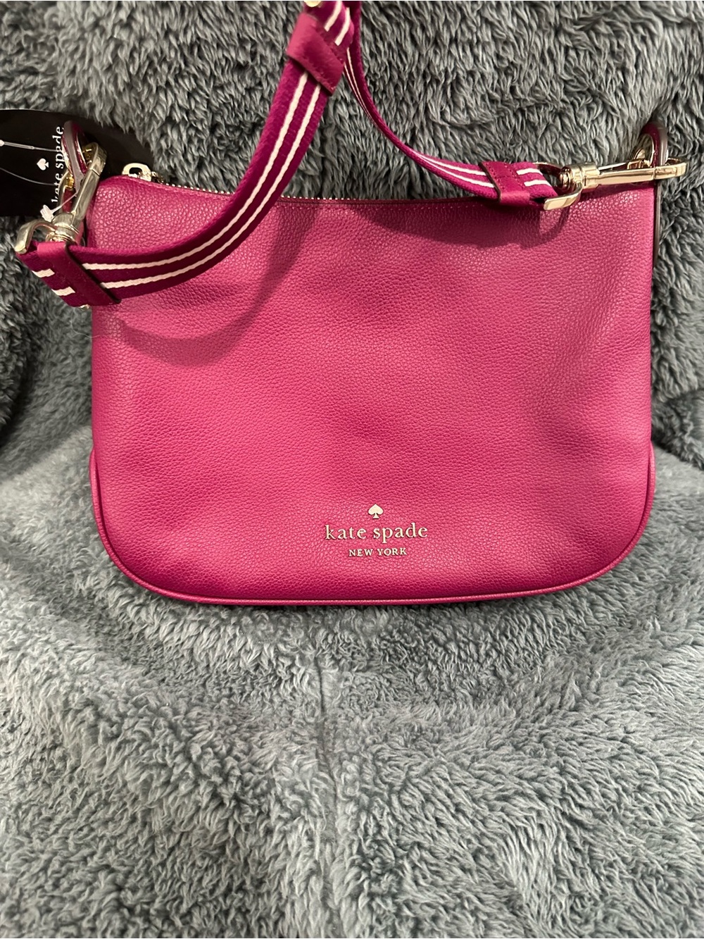 NWT kate spade Pink Fuchsia Pebbled Leather Crossbody with Striped Strap